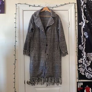 Willow & Clay Black Houndstooth Fringe Trim Coat